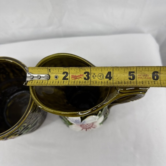 Vintage avocado green textured‎ mini pitcher And Planter flowers majolica Japan - Picture 5 of 10